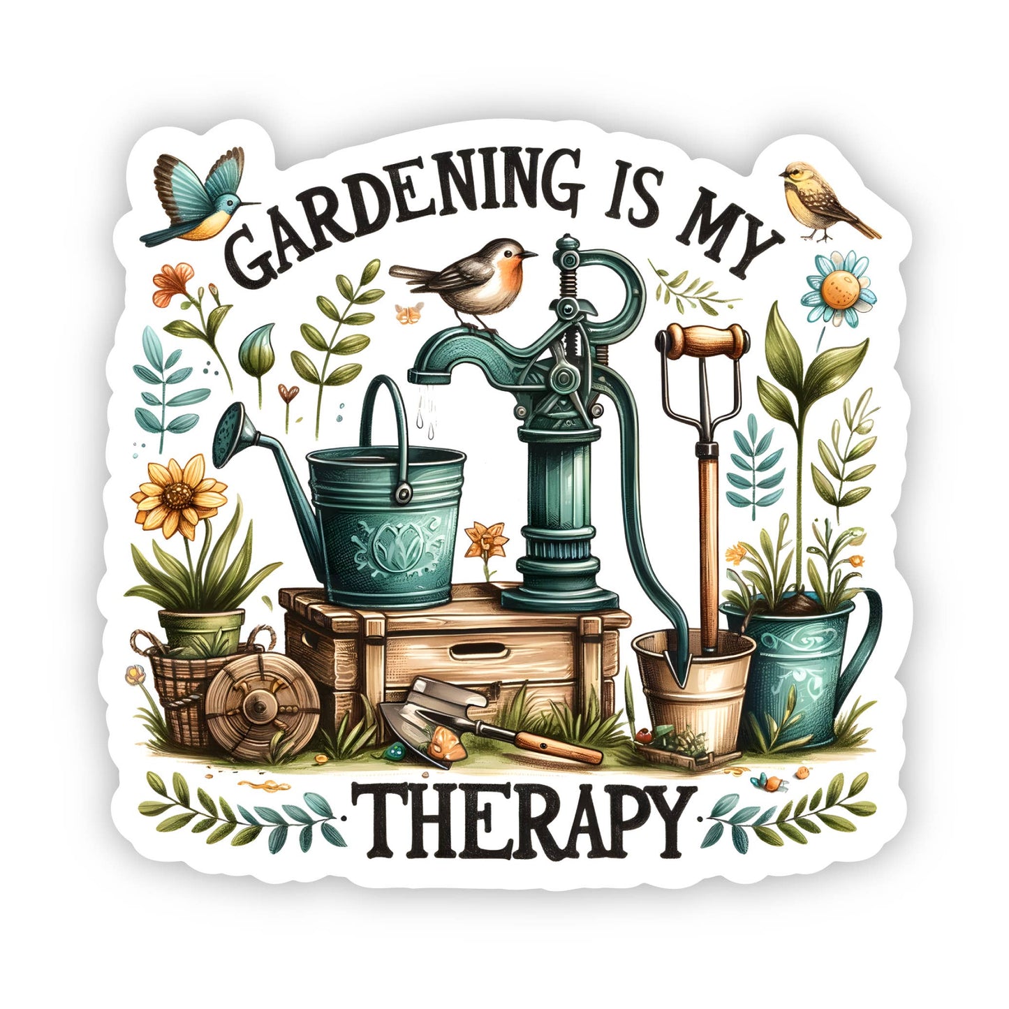 Gardening Is My Therapy Vinyl, Sticker, 3x3 in.