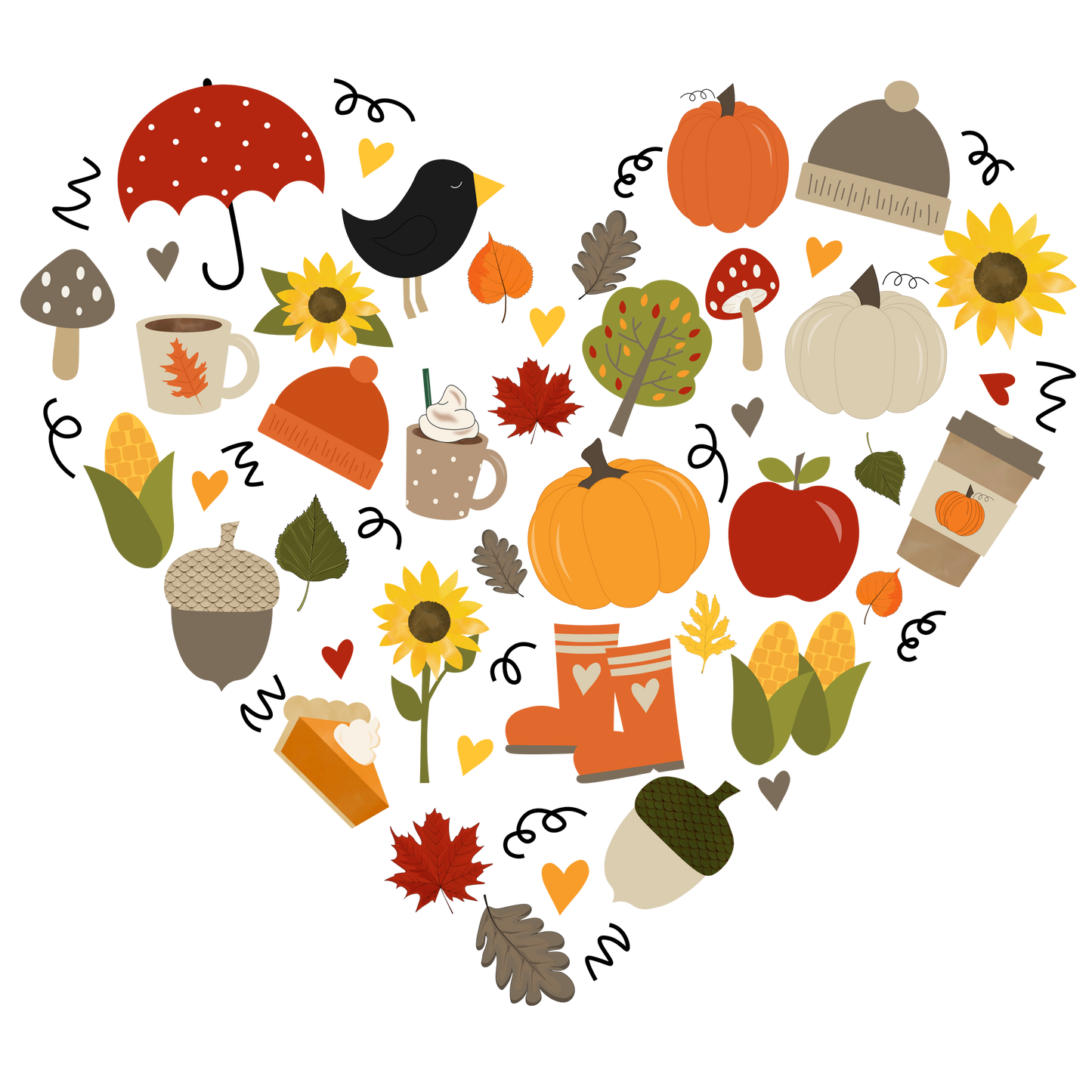 Fall Doodle Heart, Clear Sticker, 3x3 inch