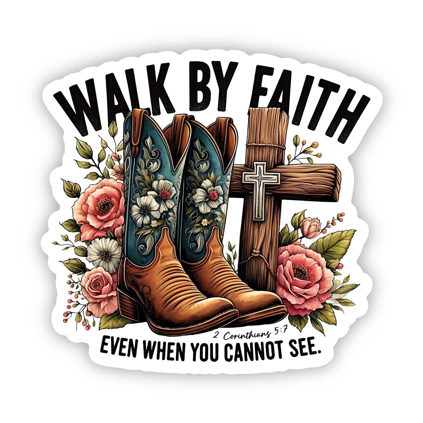 Walk By Faith Christian Vinyl, Sticker, 3x3 in.