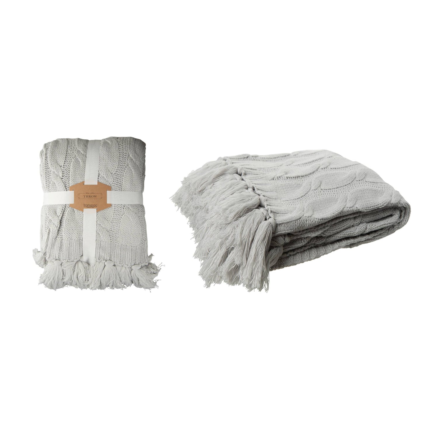Fabric 60 in. Gray Knitted Throw Tassels