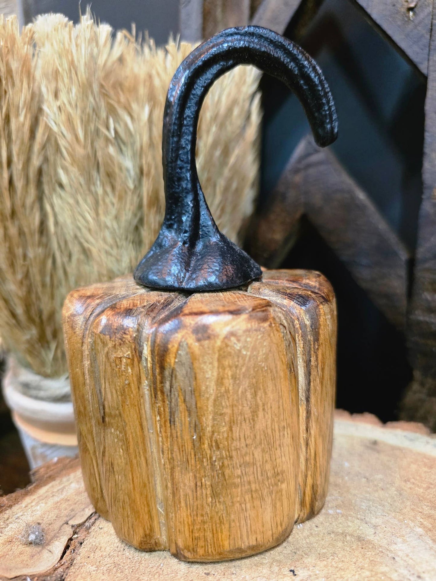 Small Square Wooden Pumpkin 5.5x3.5x3.5in