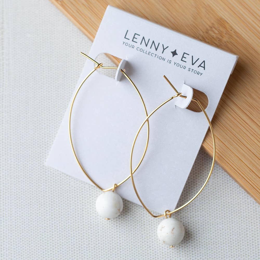 Drop Earrings-Howlite, Hoops, Crystals & Stones