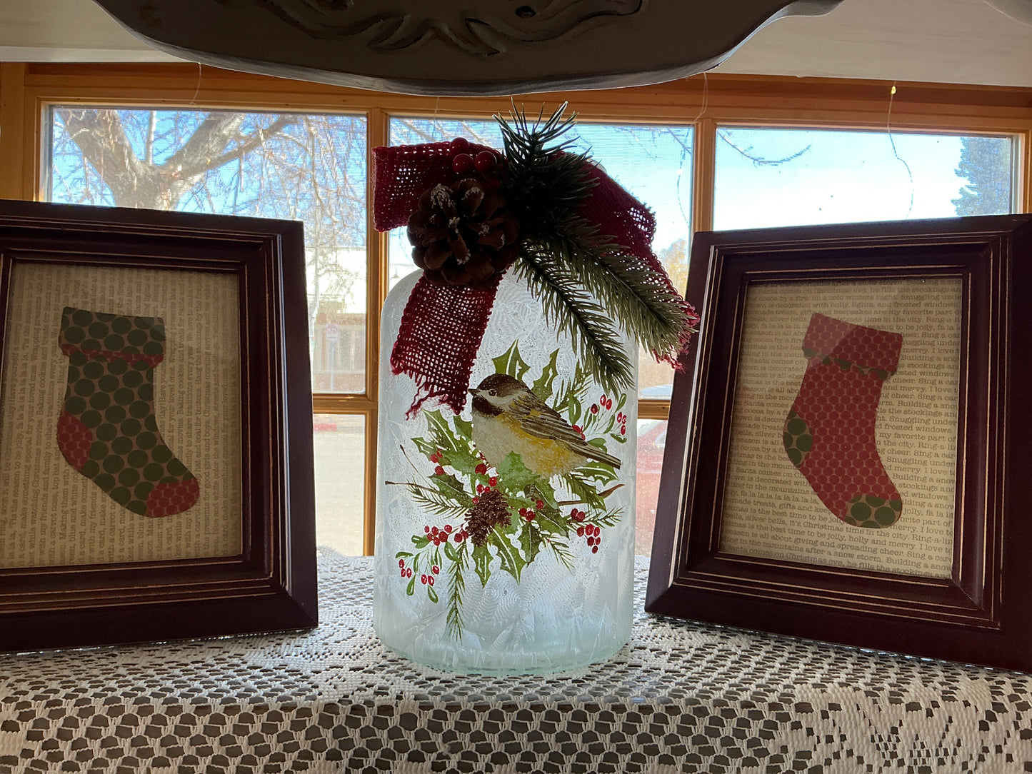 Christmas Bird Glass luminary