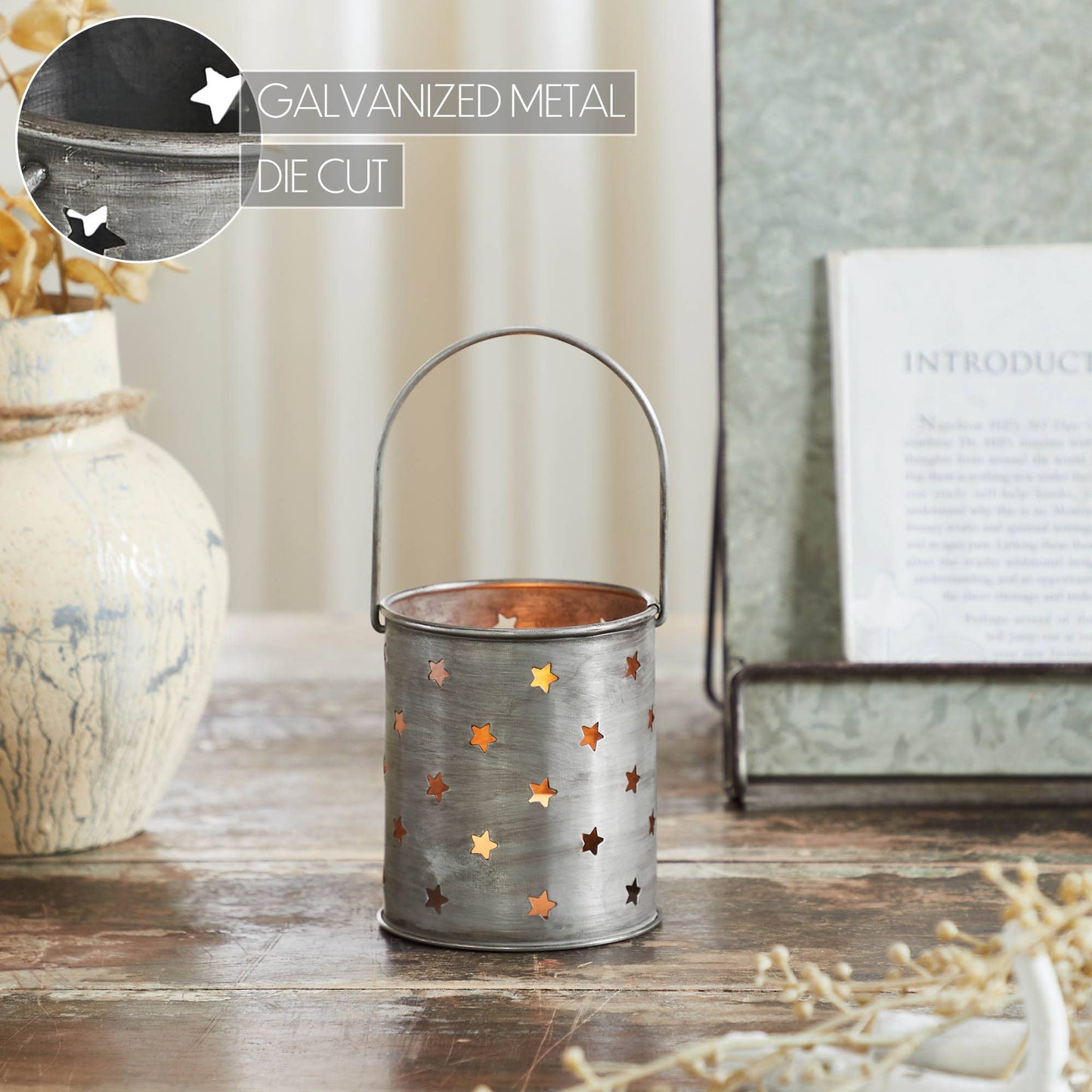 Twinkling Star Brushed Metal Candle Holder 3.75x3.25x3.25