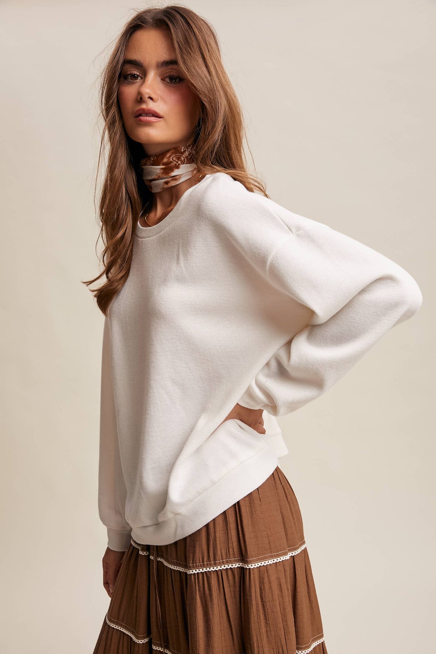 Brushed Knit Pullover Top LT1208R