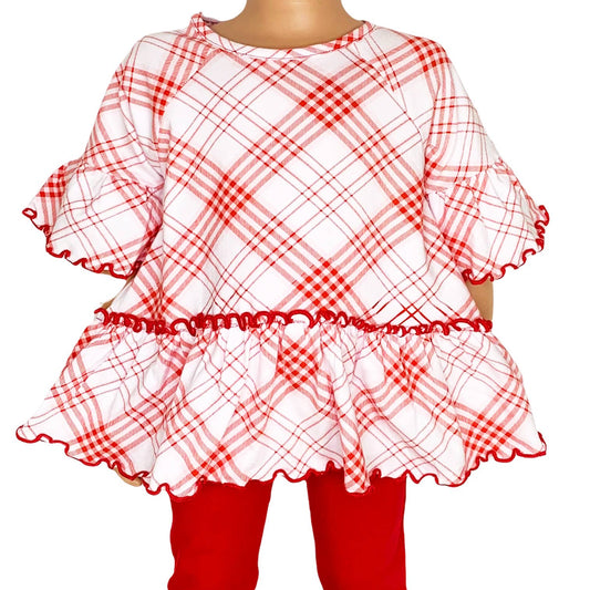 AnnLoren Girls Red Plaid Ruffle Shirt Embroidery Blanks