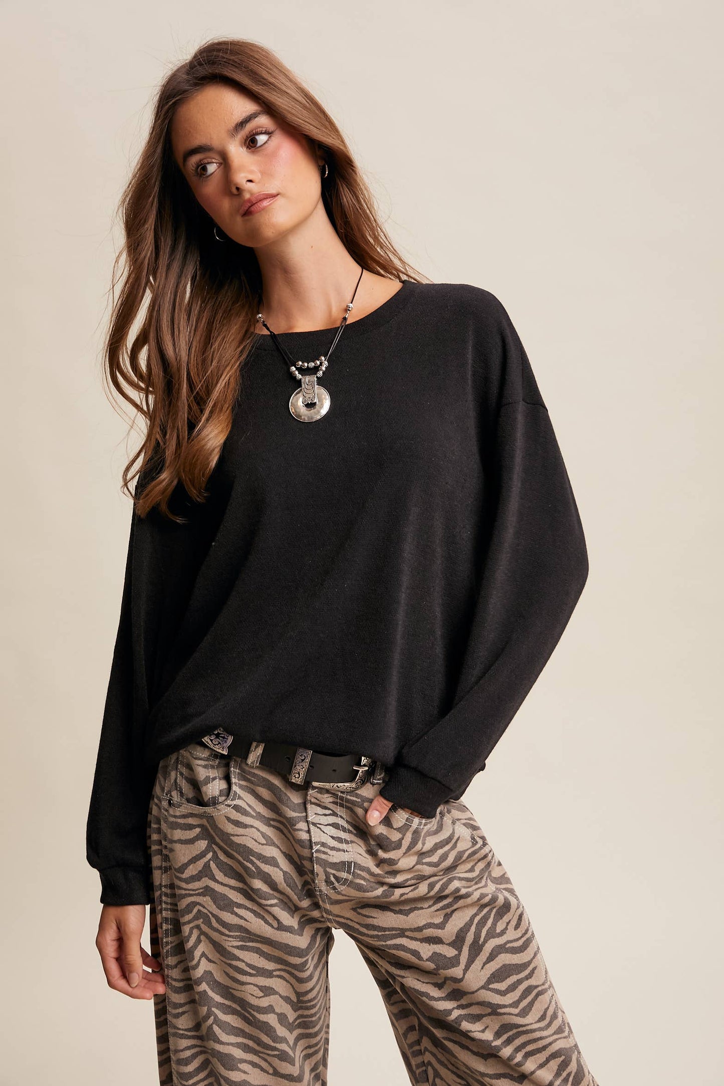 Brushed Knit Pullover Top LT1208R