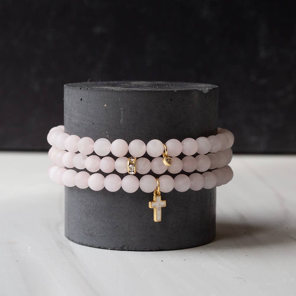 Heart Bracelet, Rose Quartz