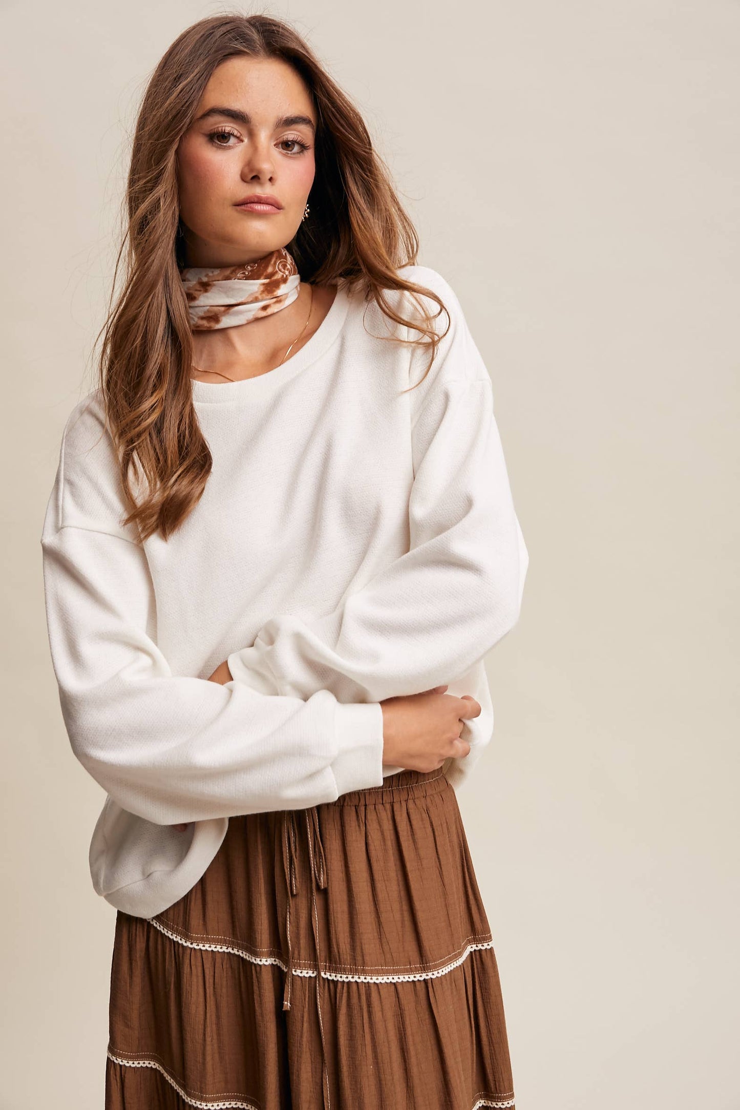 Brushed Knit Pullover Top LT1208R