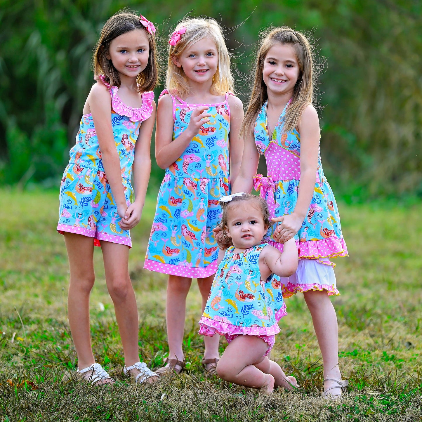 AnnLoren Girls Mermaid Halter Dress White Shorts Summer Set
