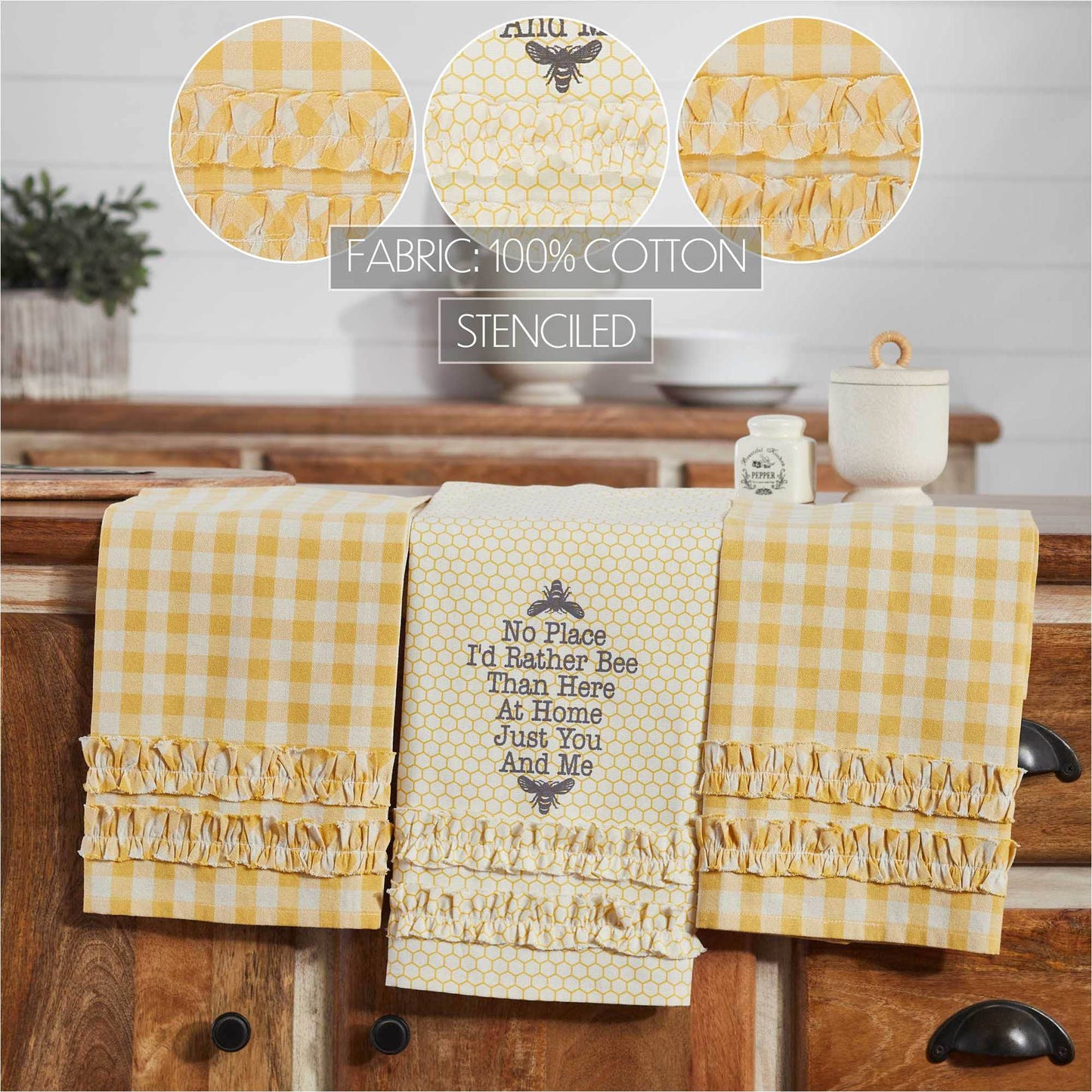 Buzzy Bees Ruffled Tea Towels 19x28”