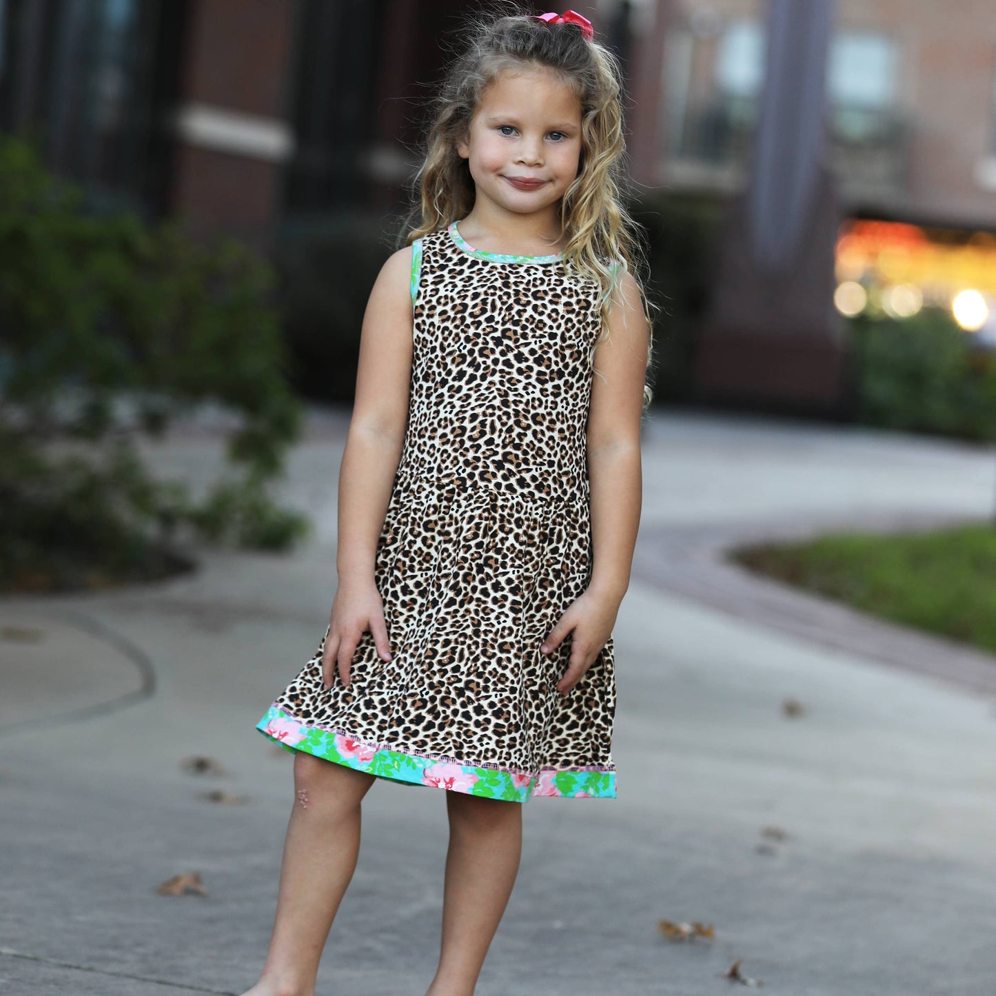 AnnLoren Girls Swing Dress Leopard Rose Floral Animal Print