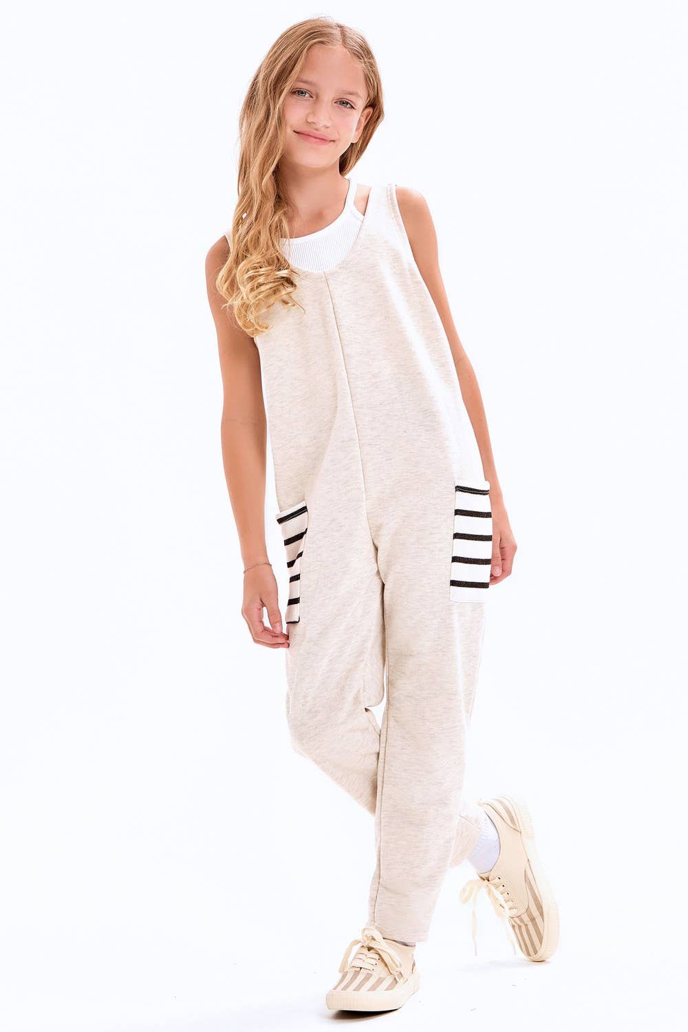 Striped Pocket Cotton French Terry Jumpsuit