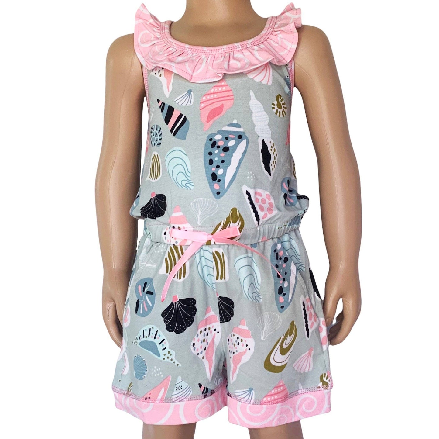Girls Pink Sea Shells Beach Jumpsuit Summer Shorts Romper