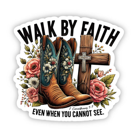 Walk By Faith Christian Vinyl, Sticker, 3x3 in.