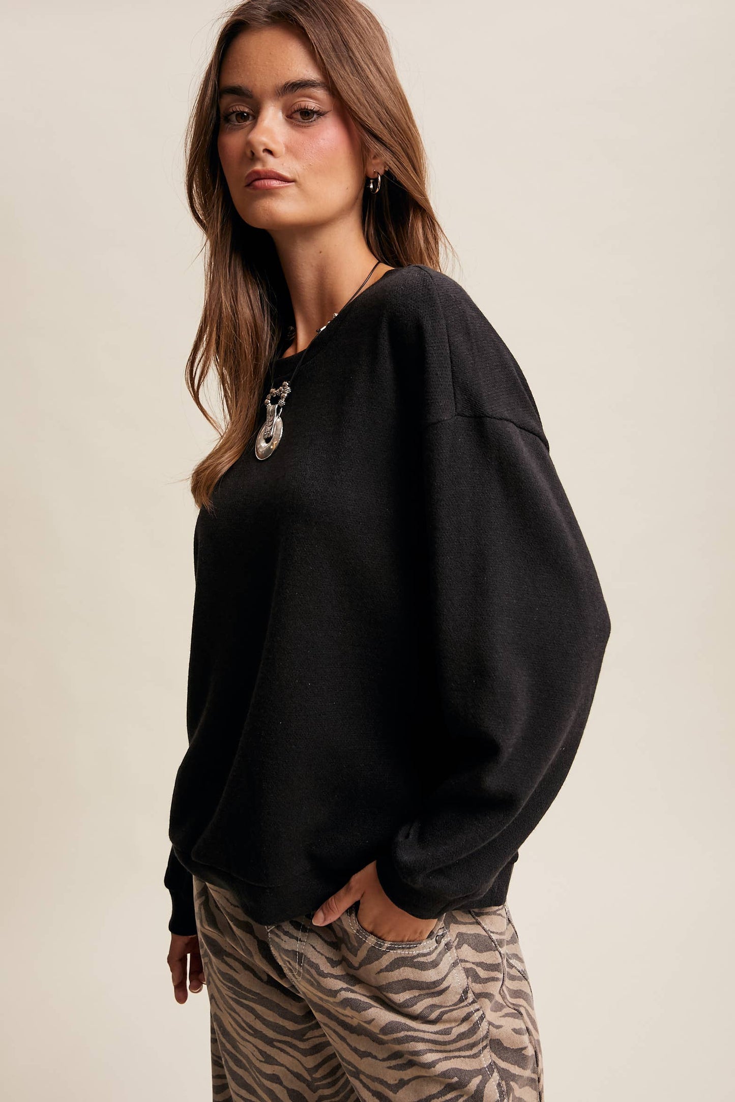 Brushed Knit Pullover Top LT1208R