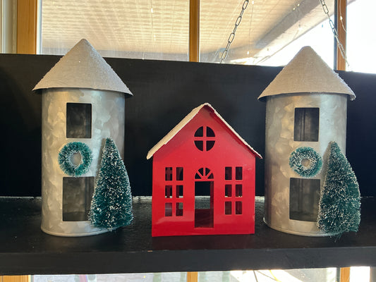 Grey Metal Silo/wreath