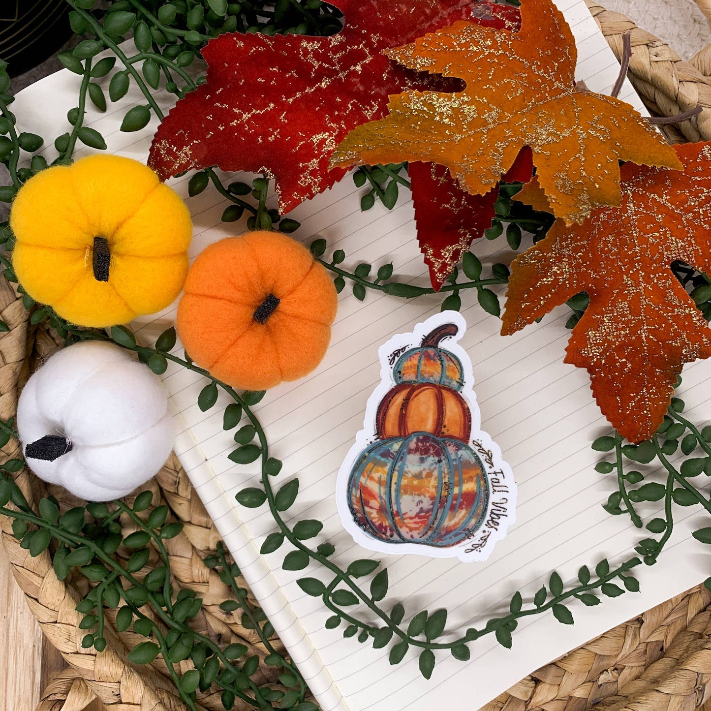 Fall VIbes Pumpkins Stacked, Clear Vinyl , Sticker, 3x3 inch