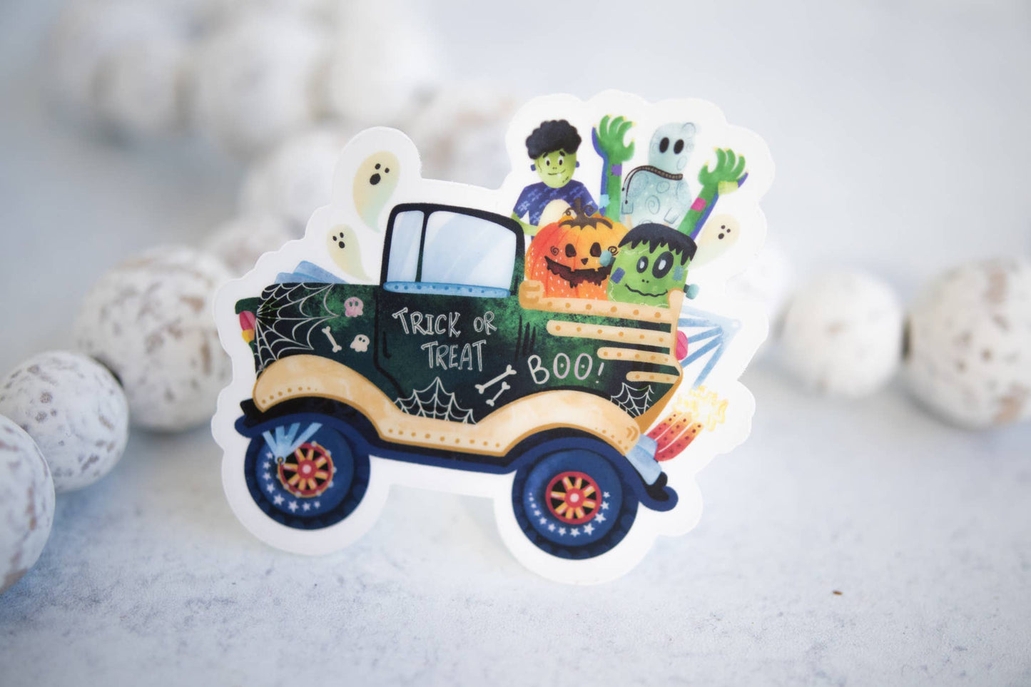 Trick Or Treat Truck, Halloween Vinyl Sticker, 3x3 in.