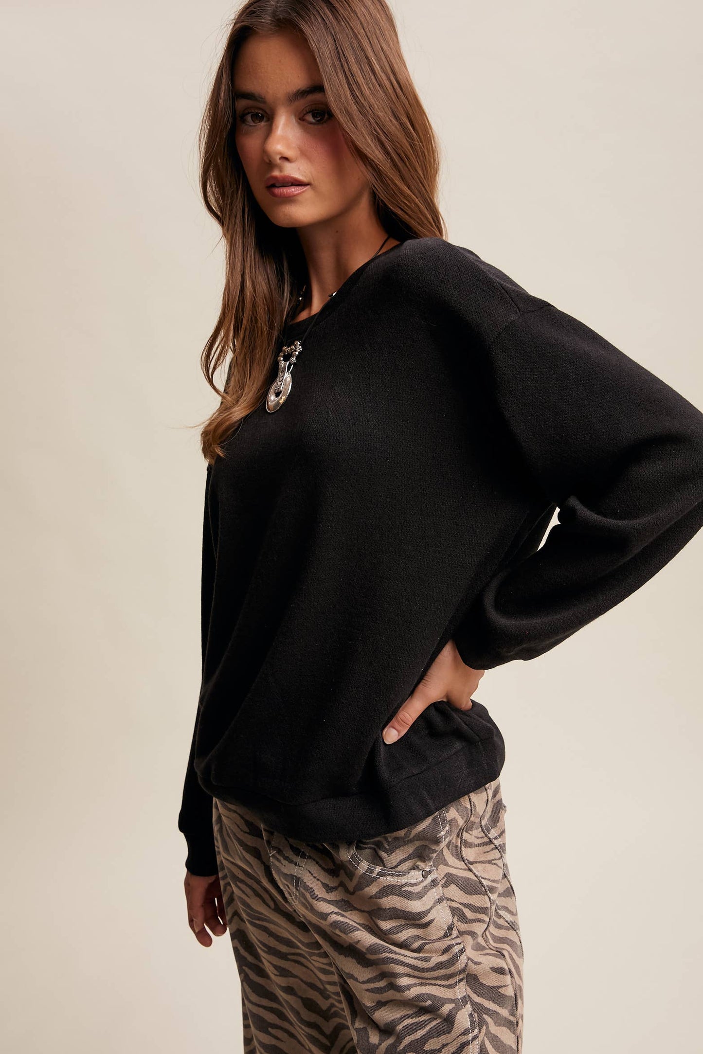 Brushed Knit Pullover Top LT1208R