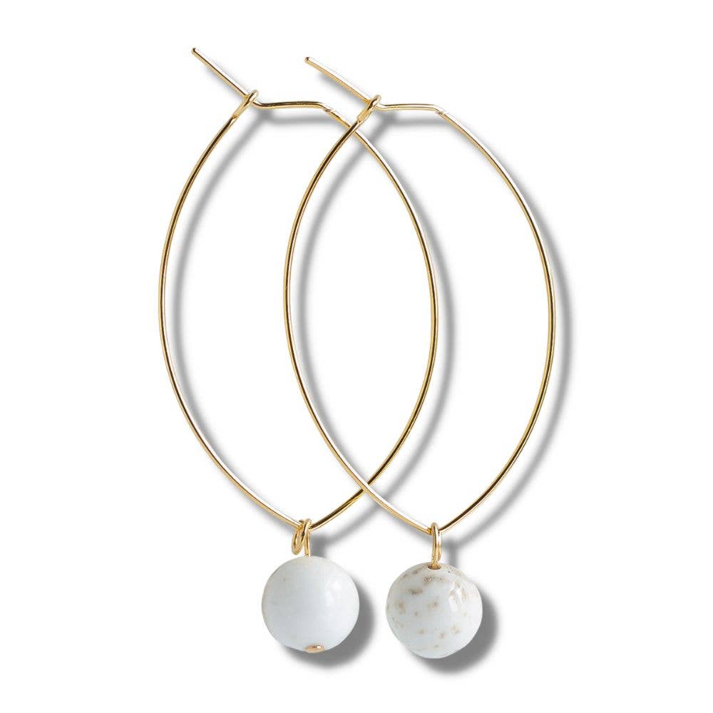 Drop Earrings-Howlite, Hoops, Crystals & Stones