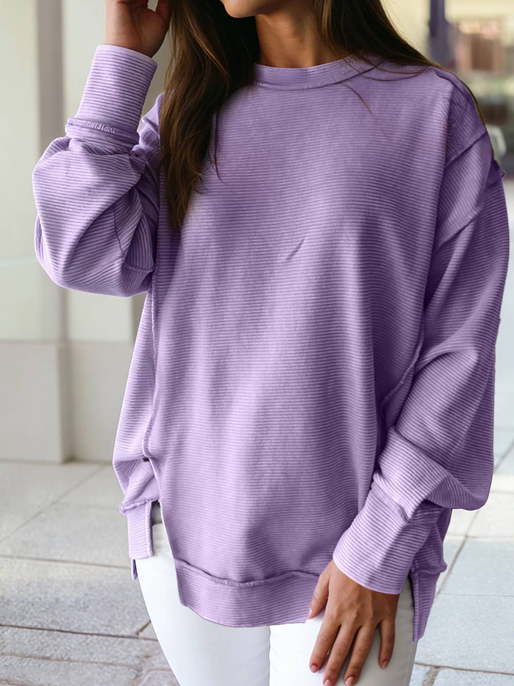Spring 2026 Ribbed Exposed Seam Baggy Pullover | S-4X
