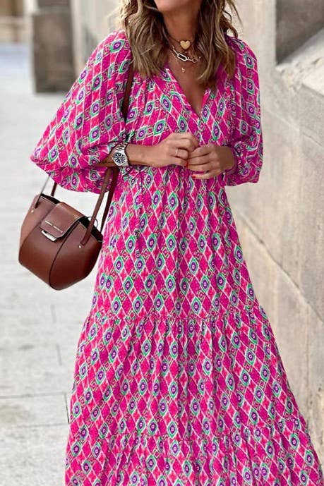 Bohemia Floral Balloon Sleeves loose flare swing dress