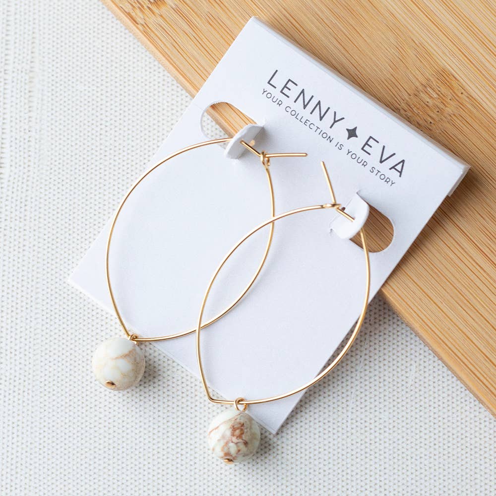 Drop Earrings-White Jasper, Hoops, Crystals & Stones