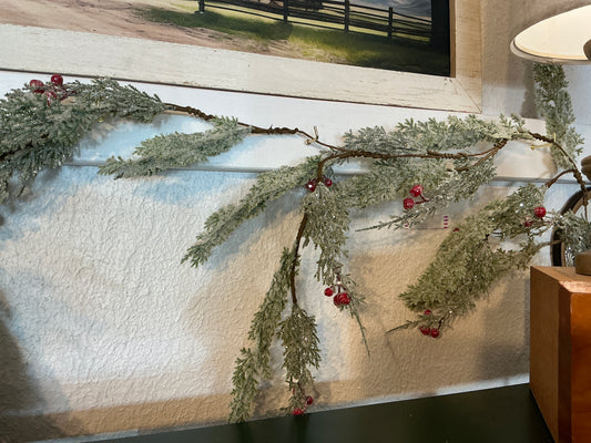 Frosted Cedar Garland/Berries