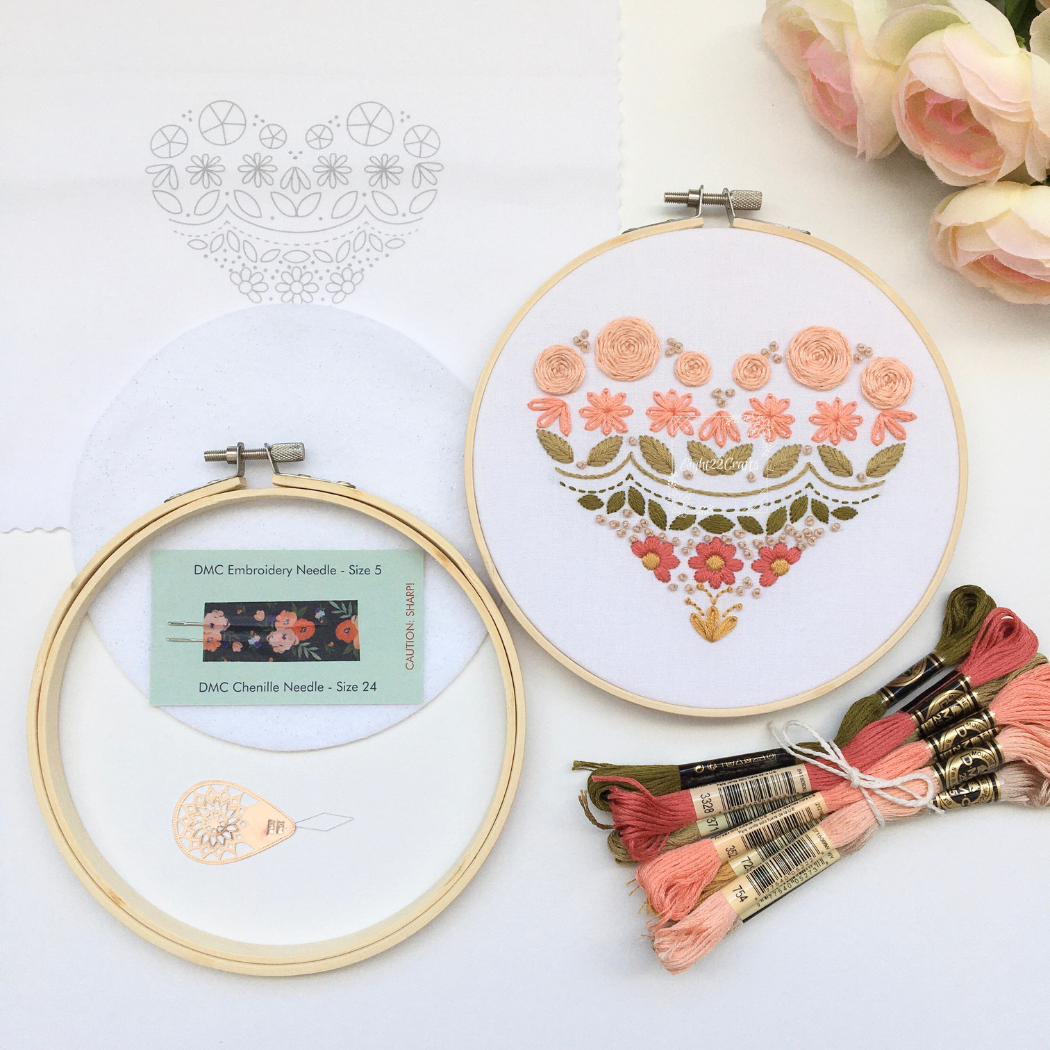 Dreamy Boho Heart Sampler Embroidery Kit, Level 1