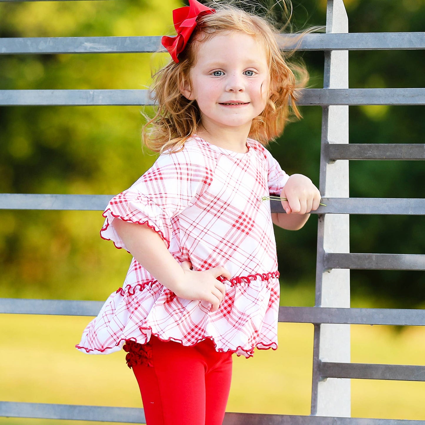 AnnLoren Girls Red Plaid Ruffle Shirt Embroidery Blanks