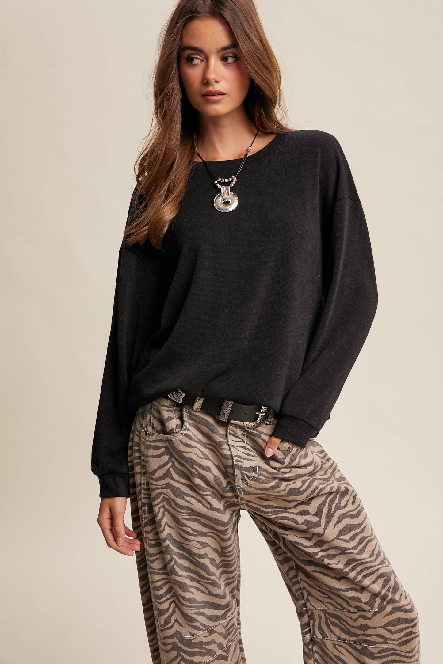 Brushed Knit Pullover Top LT1208R