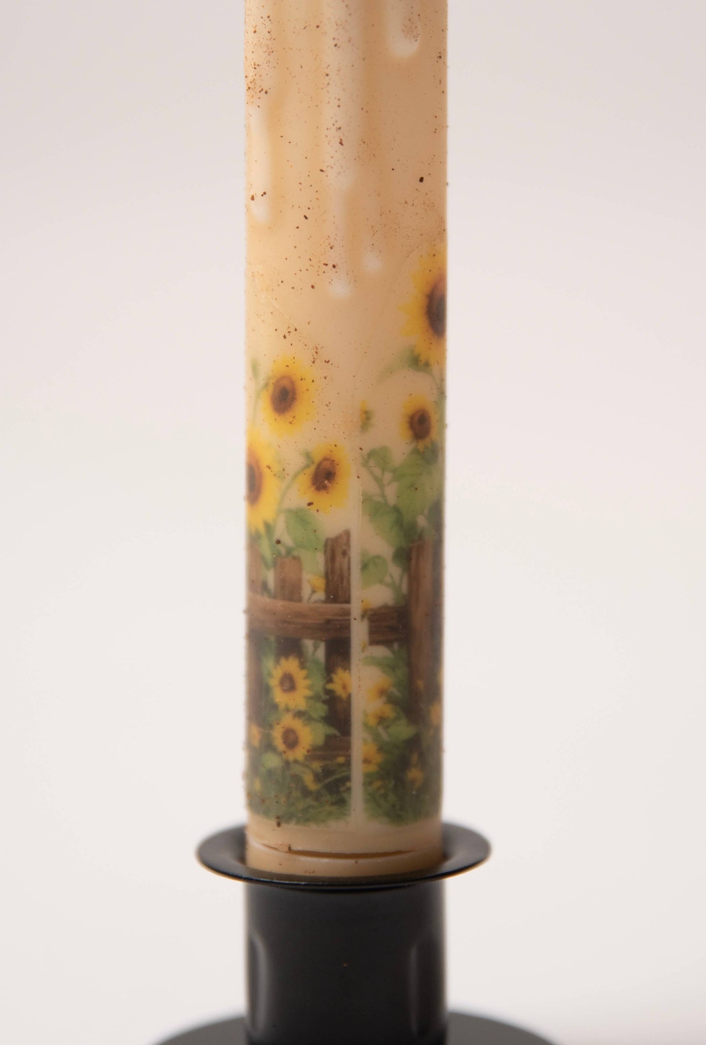 Sunflowers on a Fence Panorama LED Timer Taper Candle