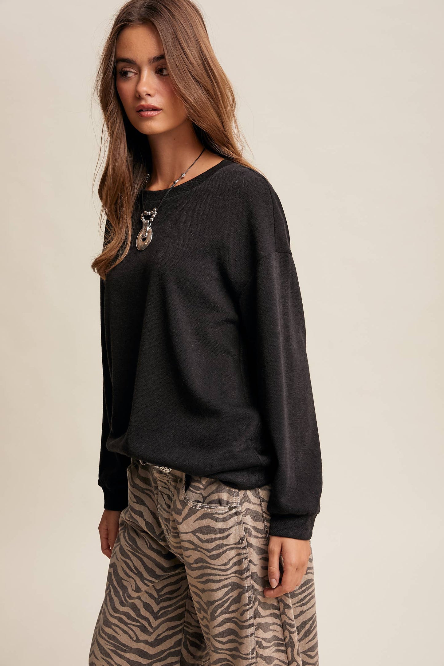 Brushed Knit Pullover Top LT1208R