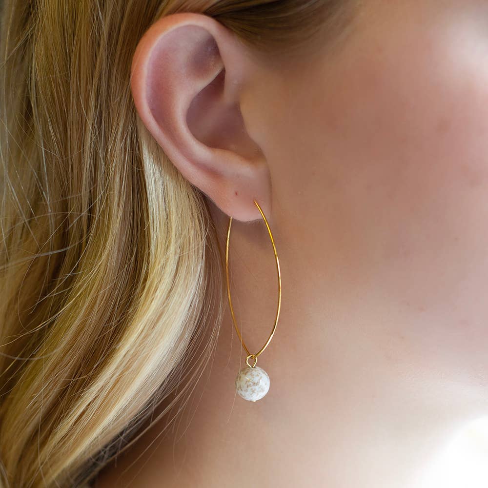 Drop Earrings-Howlite, Hoops, Crystals & Stones