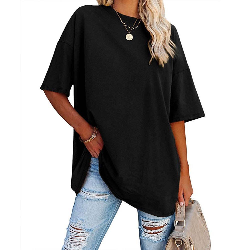 Basic R-neck short sleeve t-shirt base oversized tee