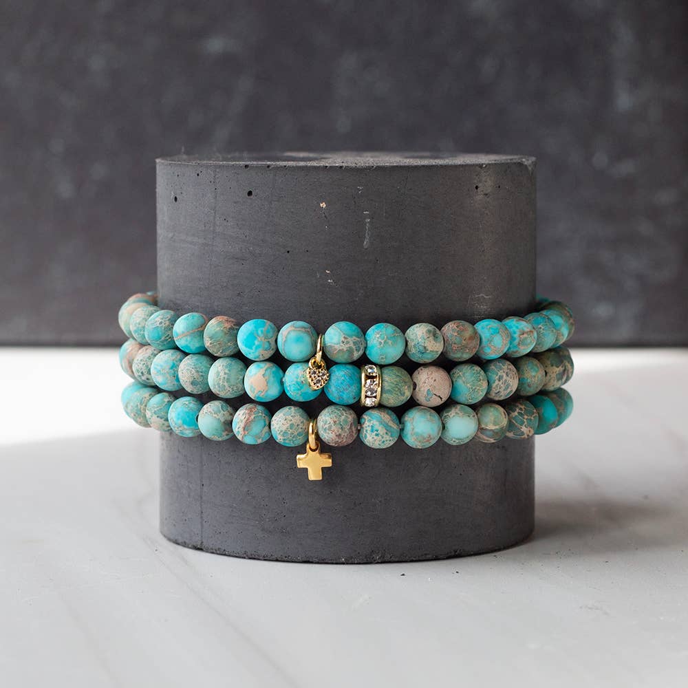 Gemstone Bracelet with Heart Charm-Jasper