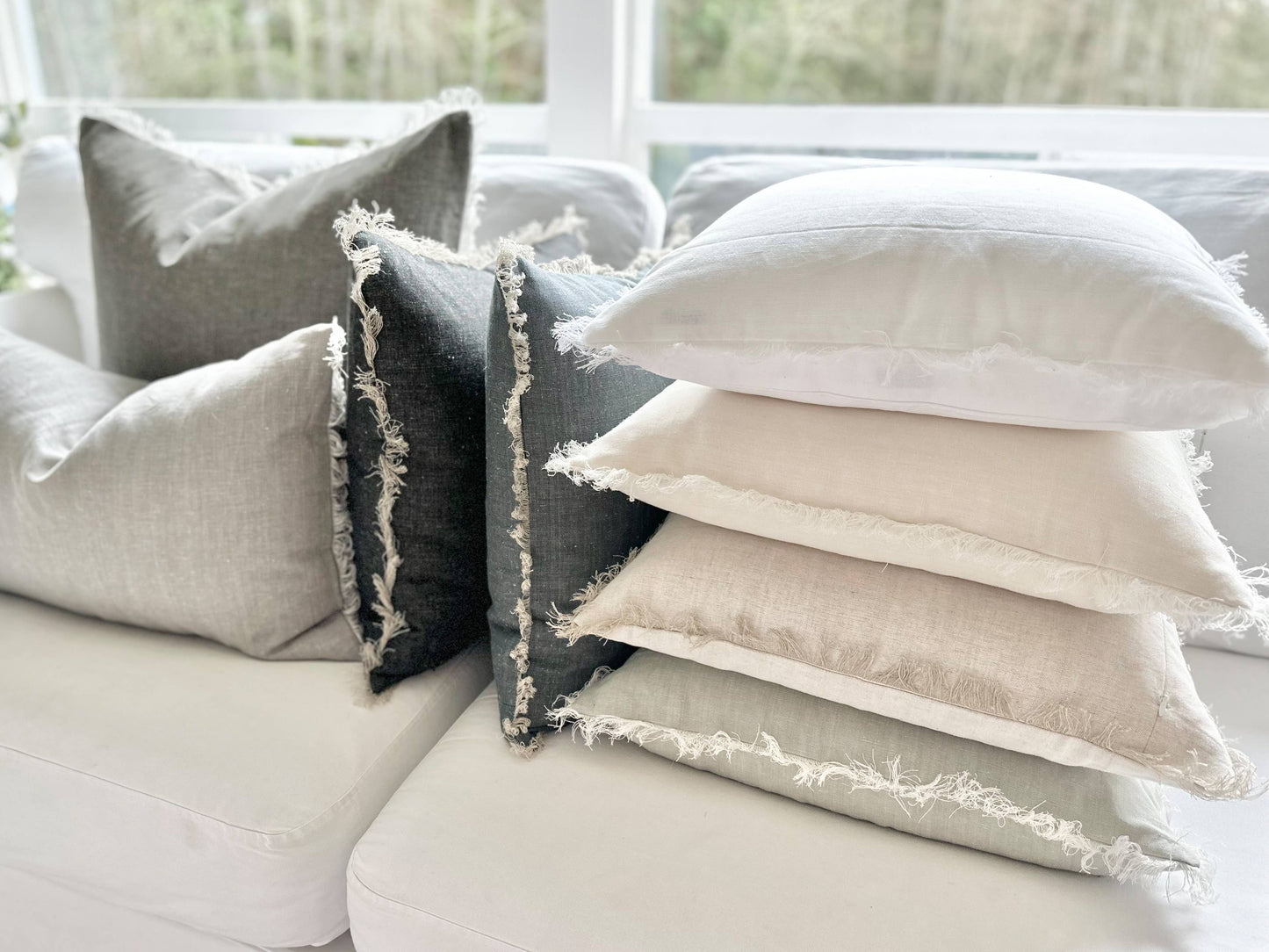Fringe Pillow Covers - Stonewashed with Fringed Edge