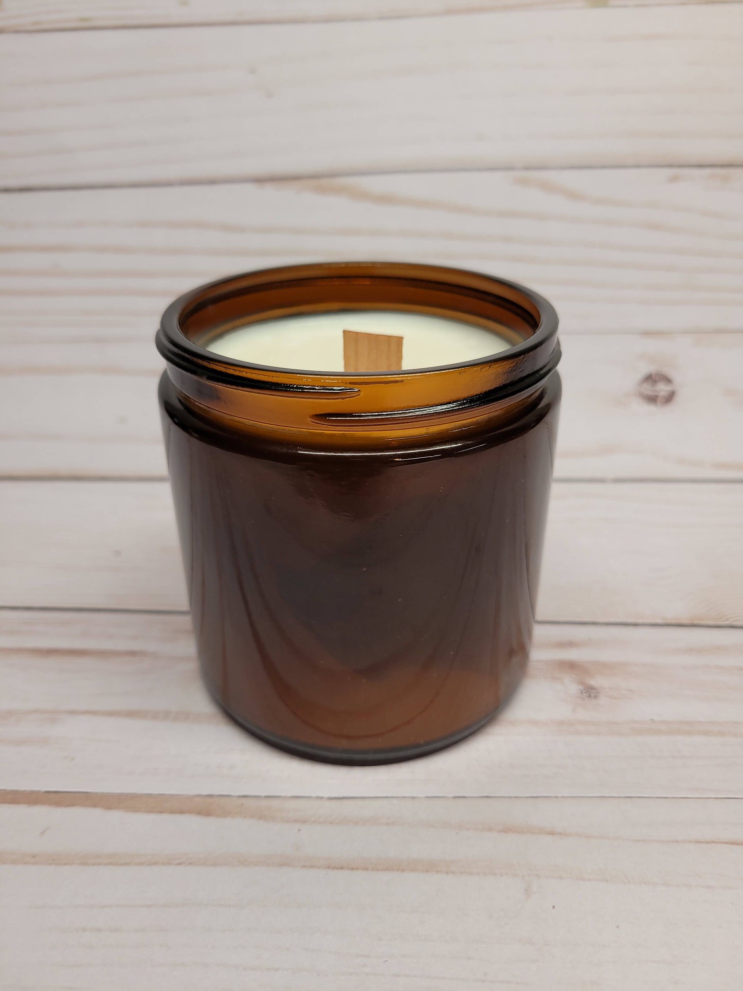 9oz AMBER jar candle, wood wick, multiple scent options
