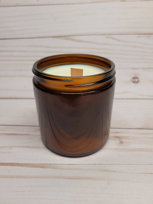 9oz AMBER jar candle, wood wick, multiple scent options