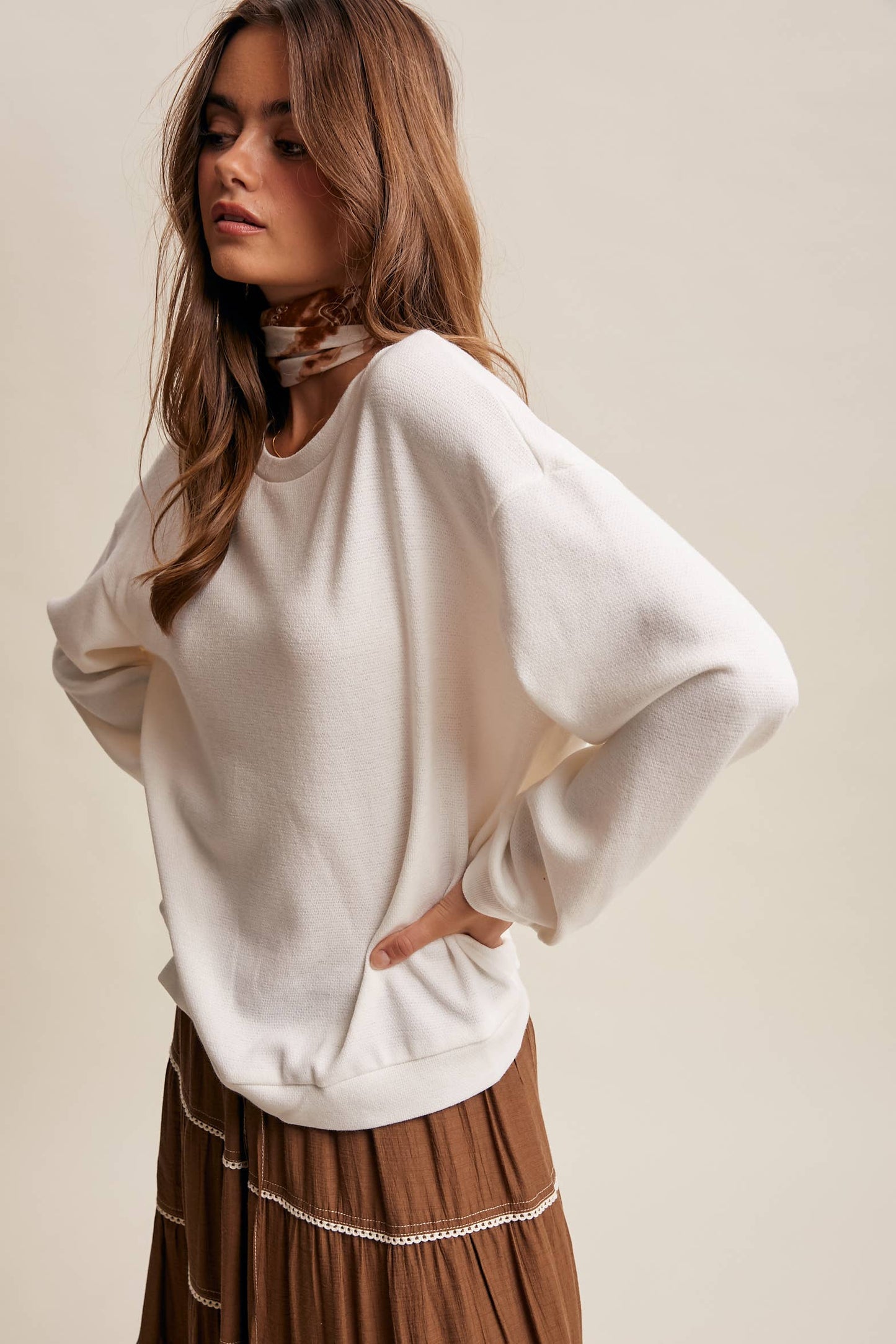 Brushed Knit Pullover Top LT1208R