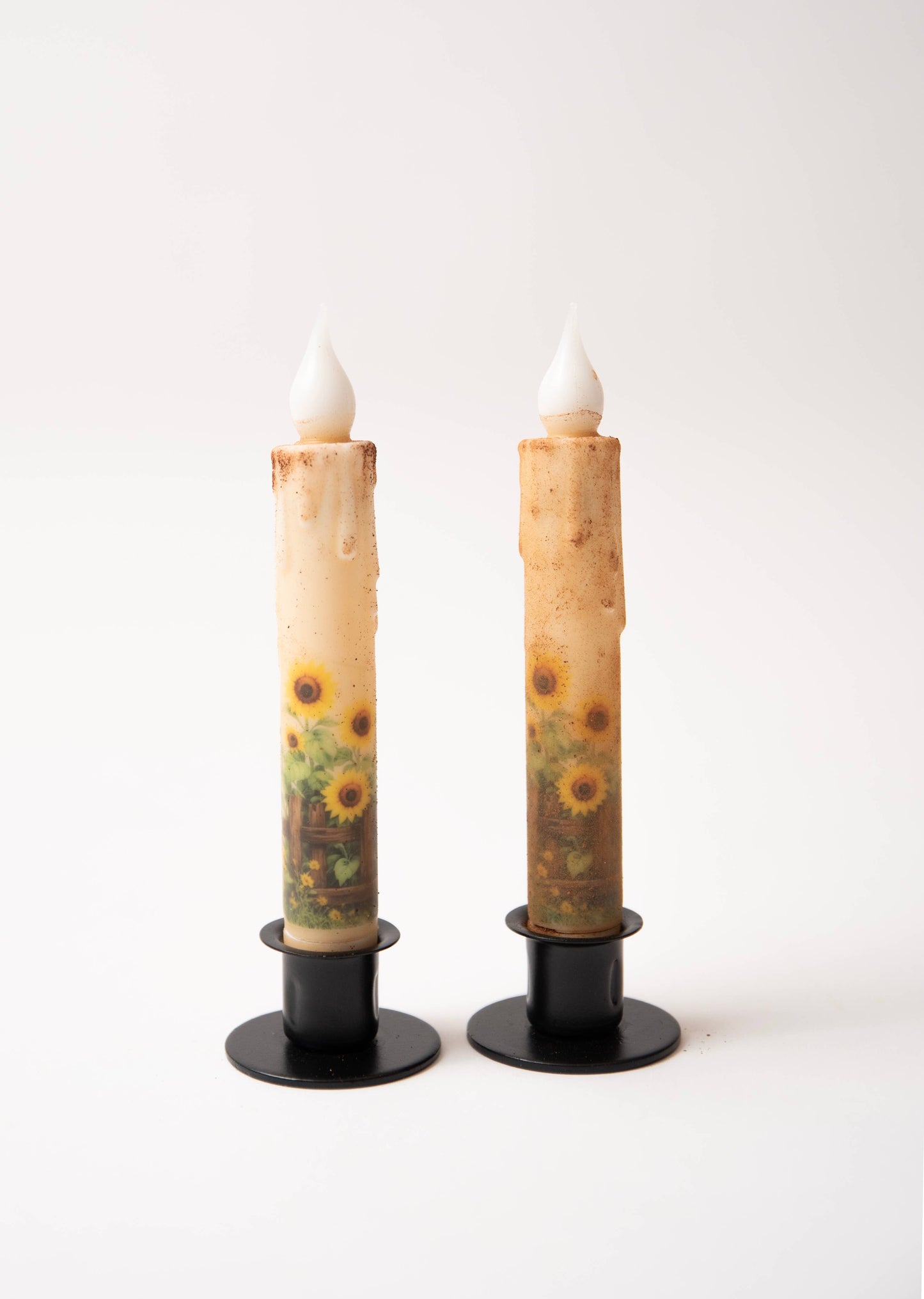 Sunflowers on a Fence Panorama LED Timer Taper Candle