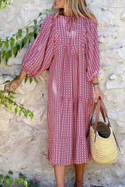 Bohemia Floral Balloon Sleeves loose flare swing dress