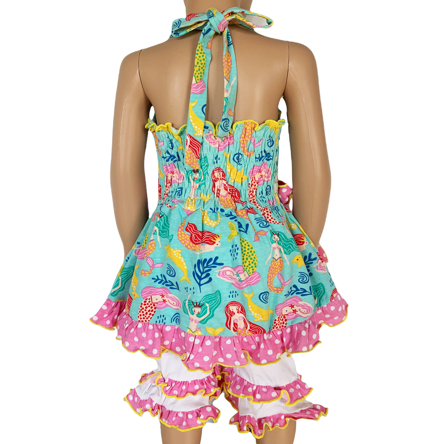 AnnLoren Girls Mermaid Halter Dress White Shorts Summer Set