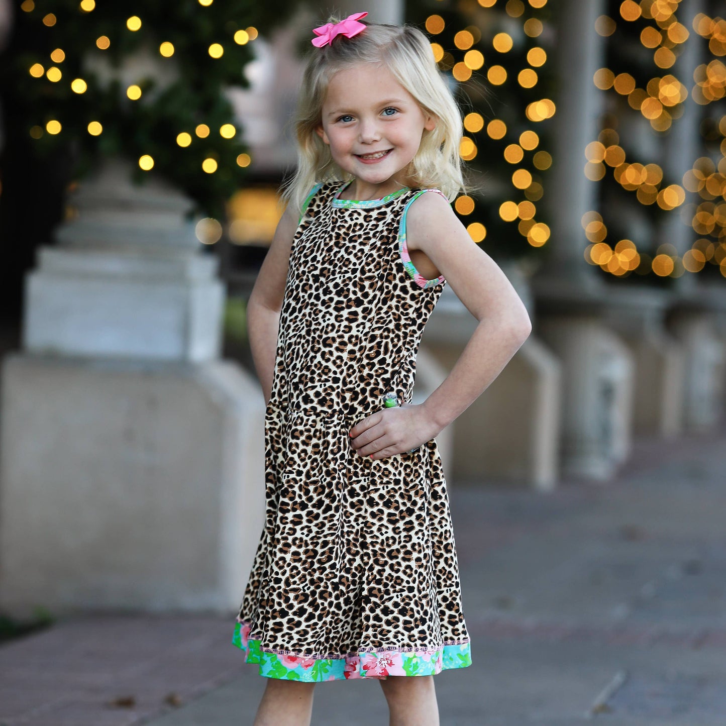 AnnLoren Girls Swing Dress Leopard Rose Floral Animal Print