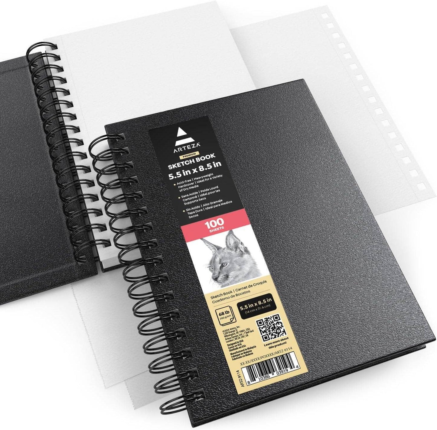 Arteza® Spiral-Bound Black Hardcover Sketchbook, 3-Pack