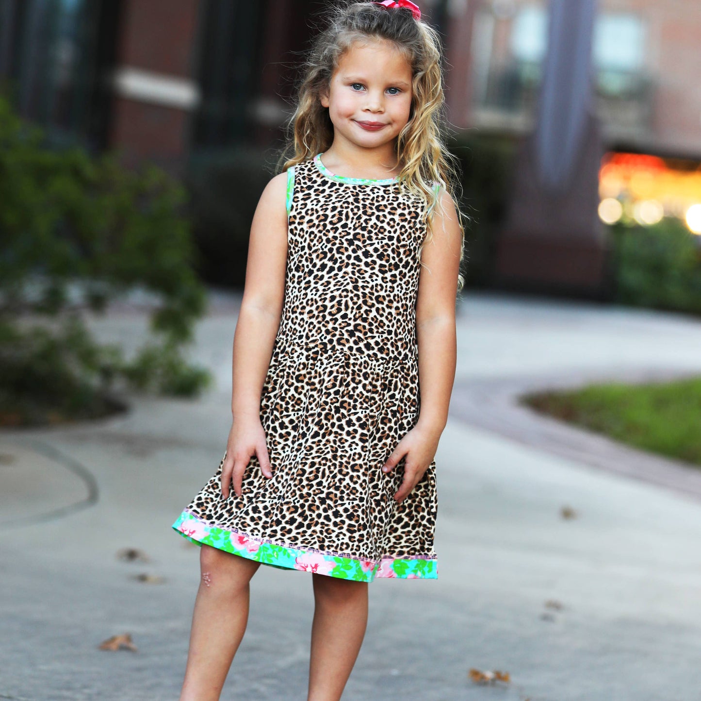 AnnLoren Girls Dress Leopard Floral Rose Swing Sleeveless