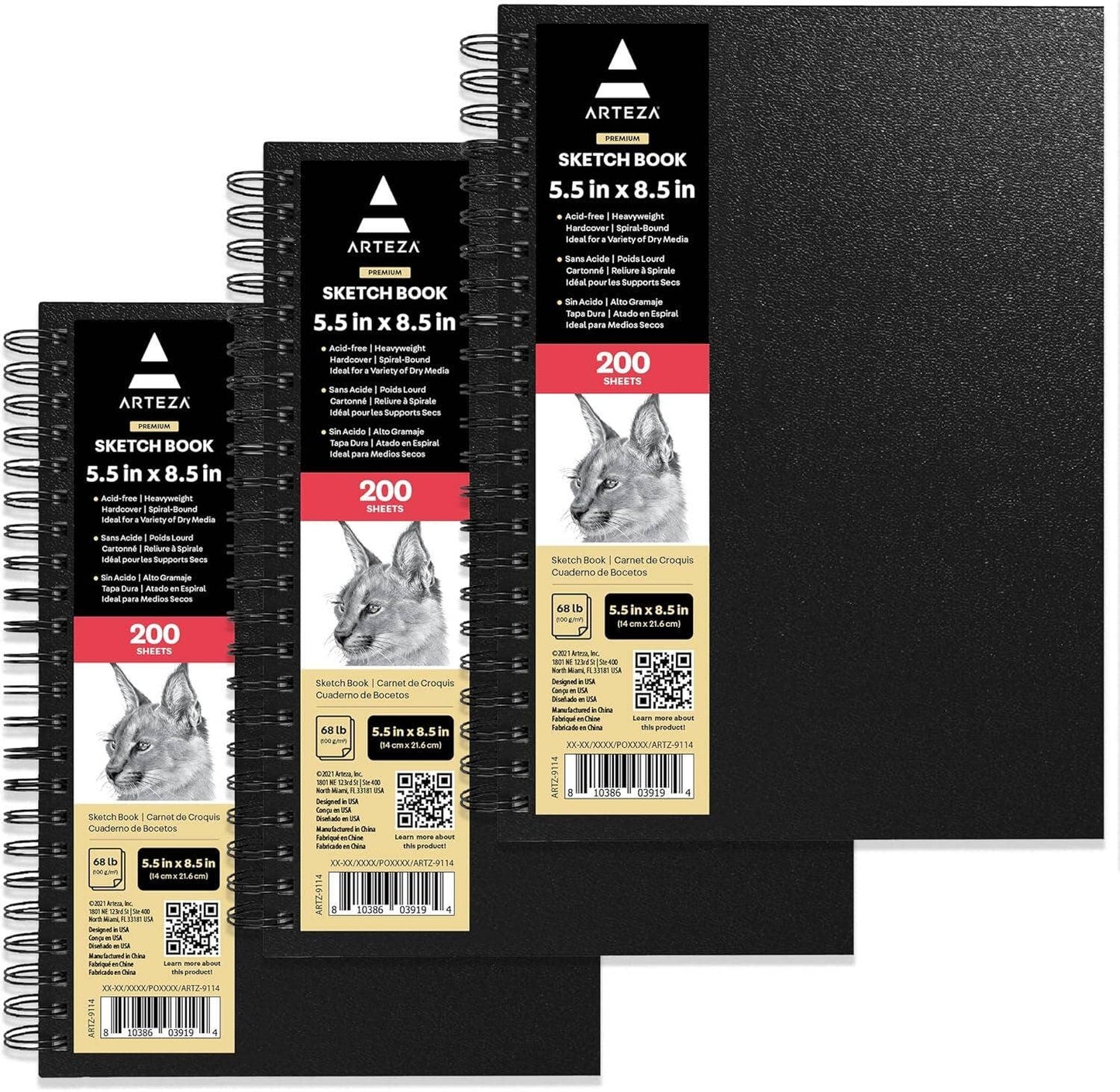 Arteza® Spiral-Bound Black Hardcover Sketchbook, 3-Pack