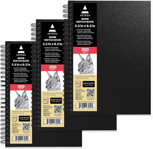 Arteza® Spiral-Bound Black Hardcover Sketchbook, 3-Pack