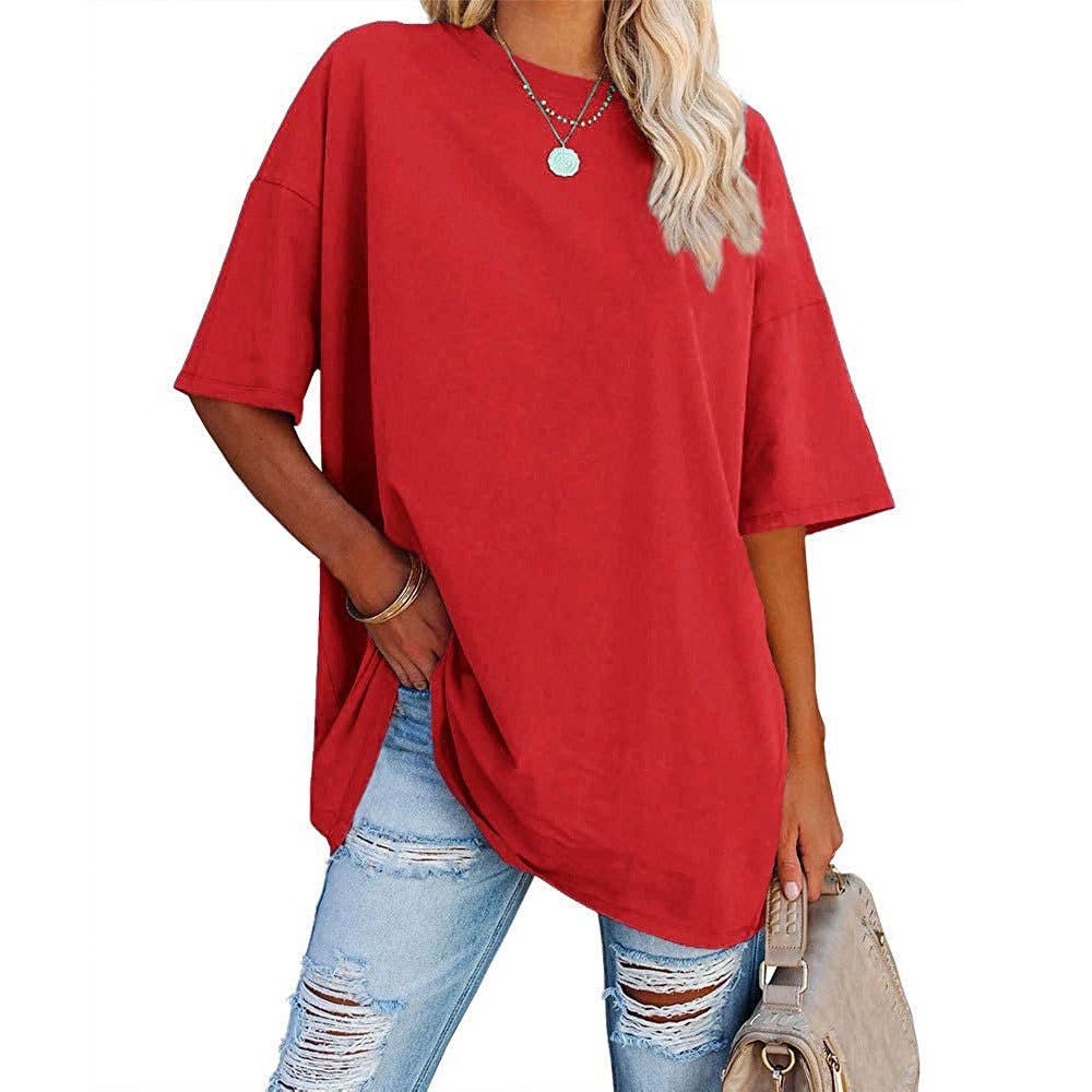 Basic R-neck short sleeve t-shirt base oversized tee